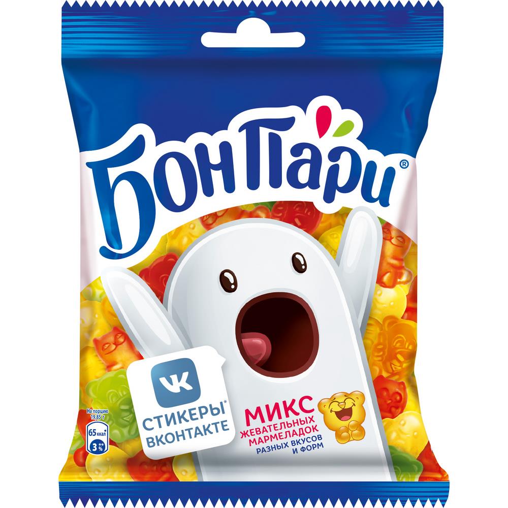 БОН ПАРИ. СТИКЕРЫ. Мармелад жевательный фигурный со вкусом фруктов. 75г