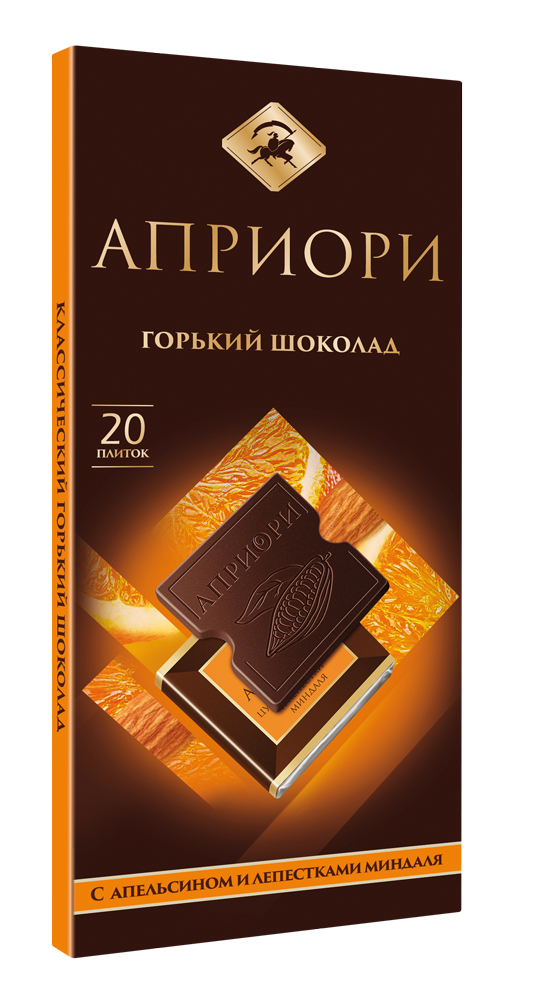 Шоколад горький АПРИОРИ, апельсин и миндаль, 100 г