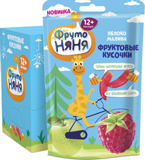 Кусочки фруктовые детские ФрутоНяня Яблоко и малина с 12 месяцев, 15г