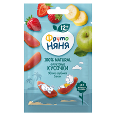 Кусочки фруктовые детские ФрутоНяня Яблоко, банан и клубника с 12 месяцев, 15г