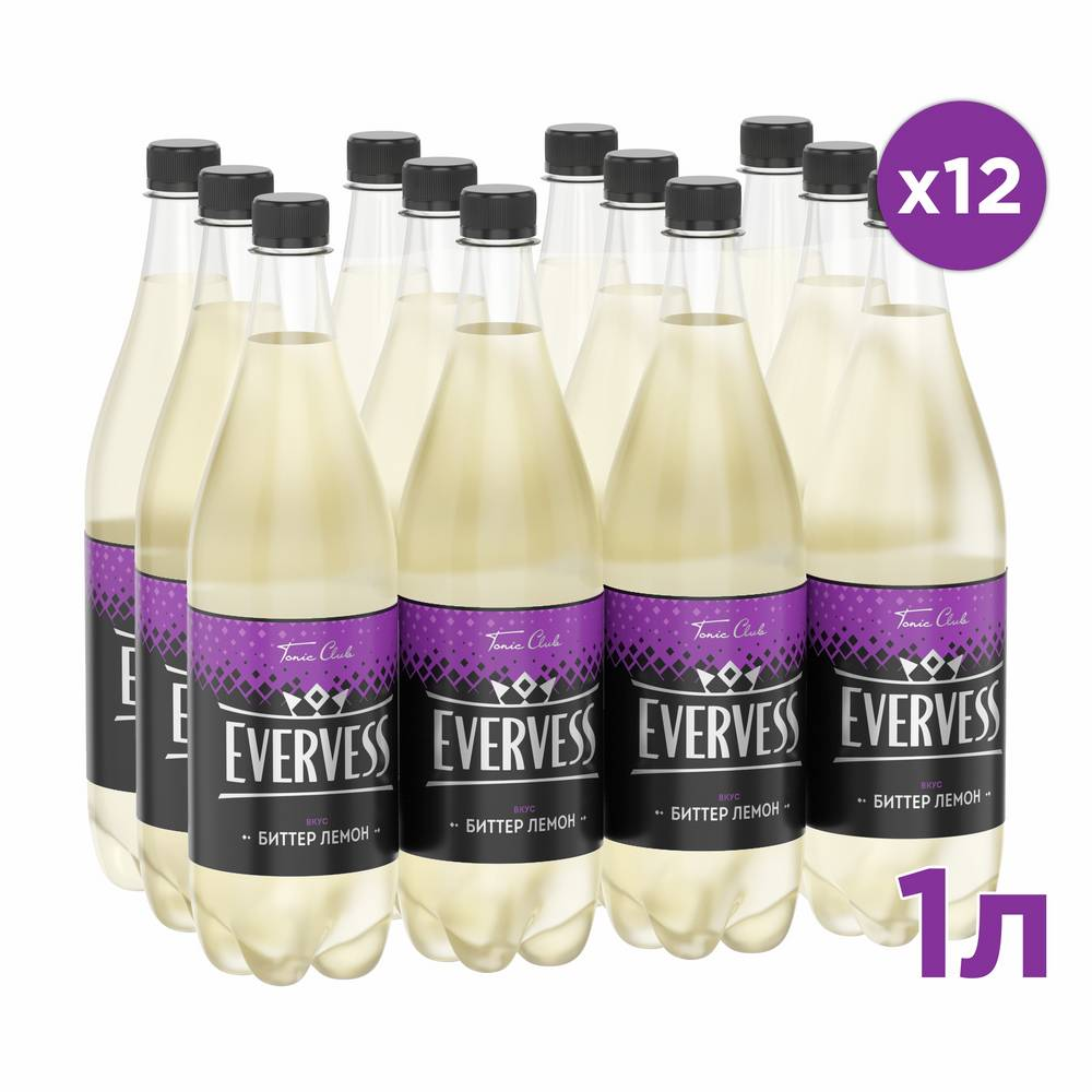 Напиток Evervess Горький Лимон газированный, 1л x 12 шт