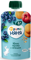 Пюре фруктовое детское ФрутоНяня Яблоко, черника и печенье с 6 месяцев, 90г