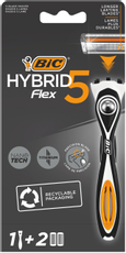 Бритва мужская BIC Flex 5 Hybrid 5 лезвий плавающая головка, 1 ручка и 2 сменные кассеты