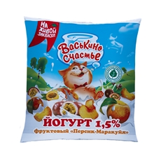 Йогурт Васькино счастье персик, маракуйя 1.5%, 450г