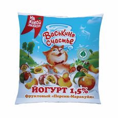Йогурт Васькино счастье персик, маракуйя 1.5%, 450г