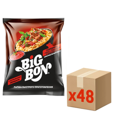 Лапша BigBon говядина и соус томатный с базиликом, 75г x 48 шт