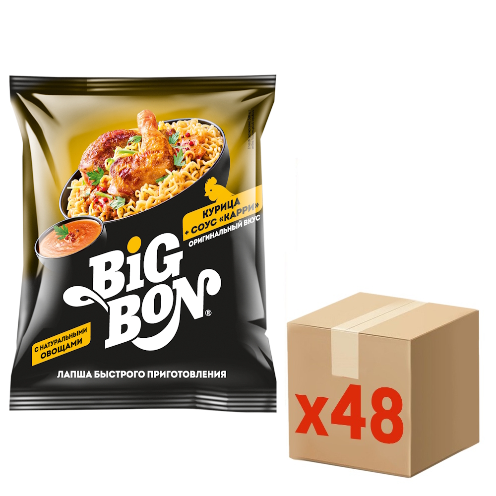 Лапша BigBon курица и соус карри, 75г x 48 шт