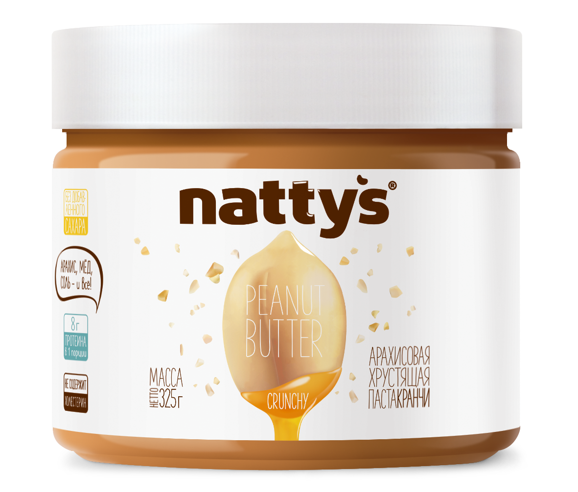 Арахисовая паста Nattys Crunchy хрустящая с медом, 325г купить с доставкой  на дом, цены в интернет-магазине