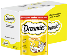 Лакомство Dreamies Лакомые подушечки для взрослых кошек с сыром, 140г x 12 шт