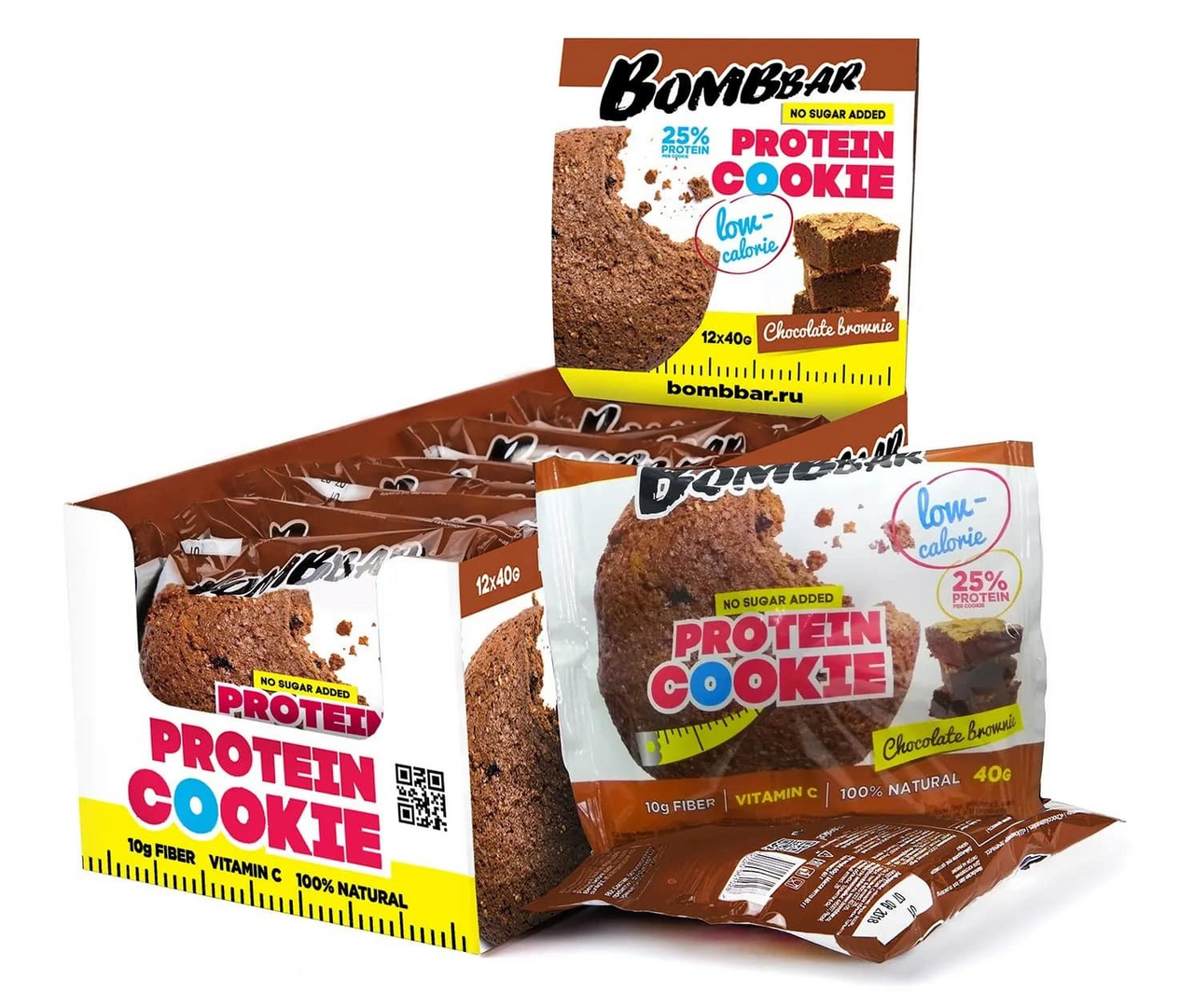 Печенье протеиновое Bombbar Брауни без сахара, 40г х 12 шт