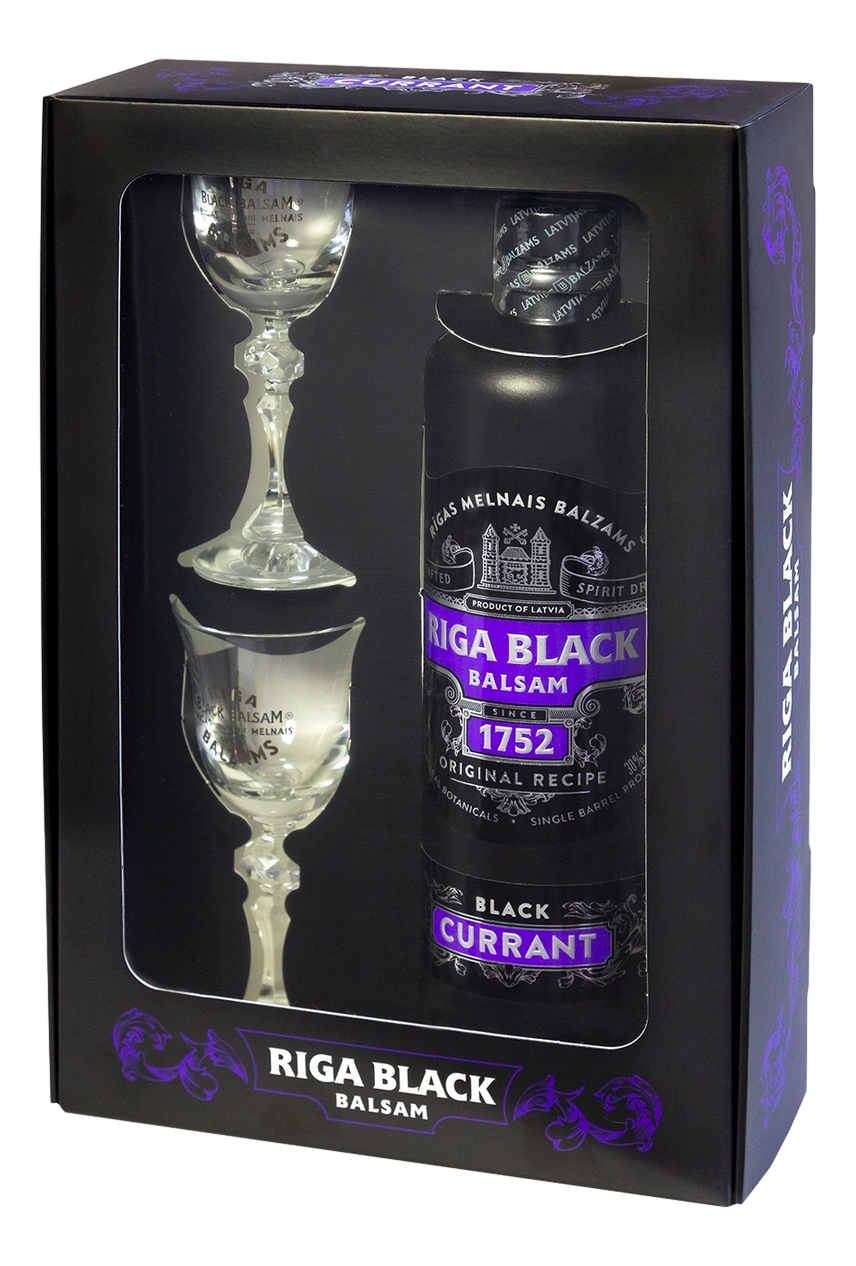 Бальзам Рижский Бальзам Black Currant в подарочной коробке с 2 рюмками,  0.5л купить с доставкой на дом, цены в интернет-магазине