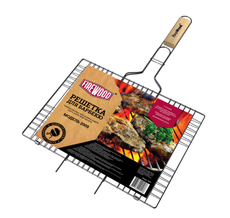 Решетка для барбекю Firewood 2005 стальная с деревянной ручкой с шестью секциями, 40 х 30 х 1.5см