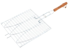 Решетка-барбекю для рыбы Firewood 2017 стальная с деревянной ручкой с тремя секциями, 28 х 28 х 1.5см