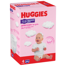 Подгузники-трусики Huggies для девочек 4 размер 9-14кг, 104шт