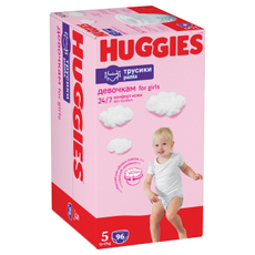 Подгузники-трусики Huggies для девочек 5 размер 12-17кг, 96шт