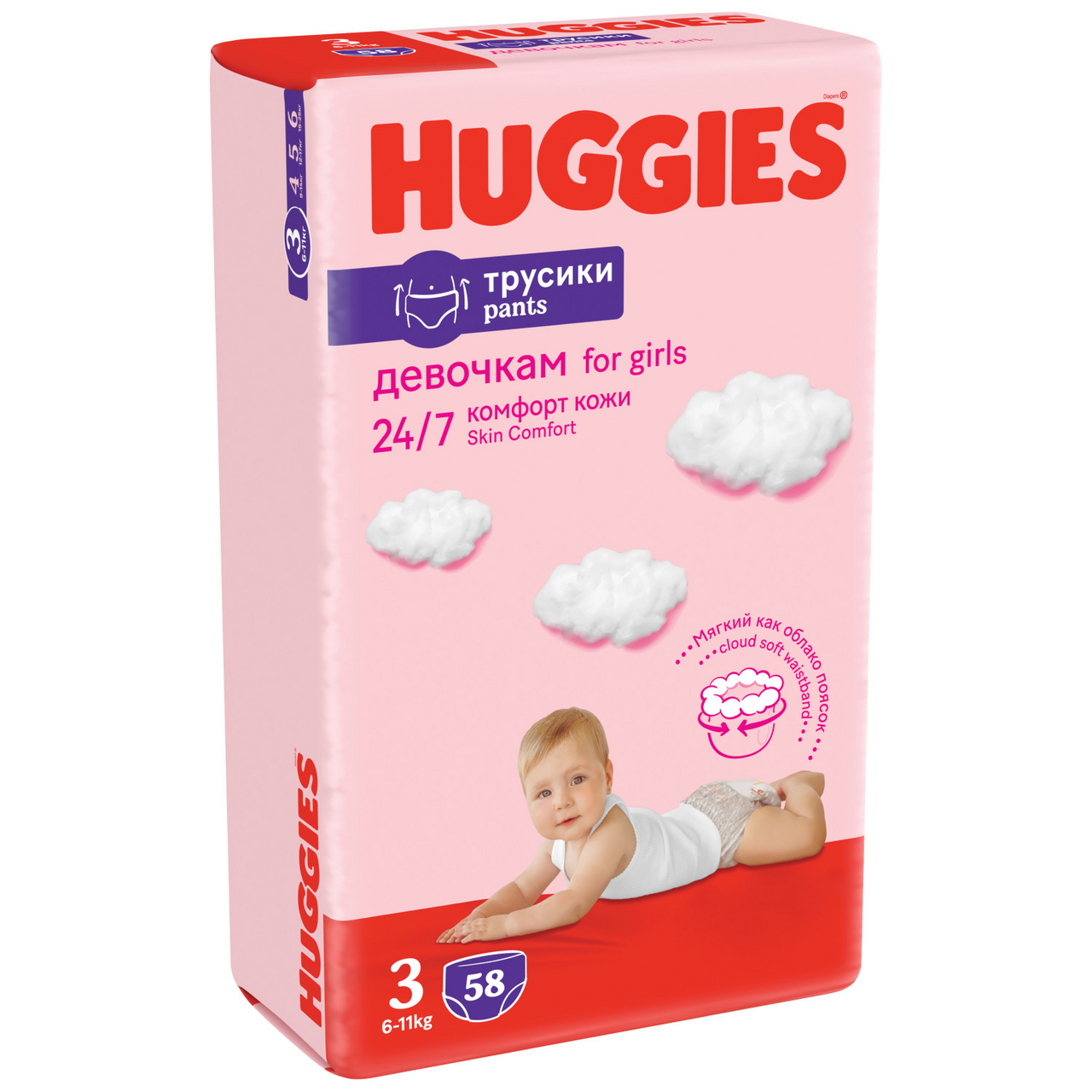 Изображение товара Подгузники-трусики для девочек Huggies размер 3 58 шт Россия