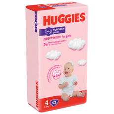 Подгузники-трусики Huggies для девочек 4 размер 9-14кг, 52шт