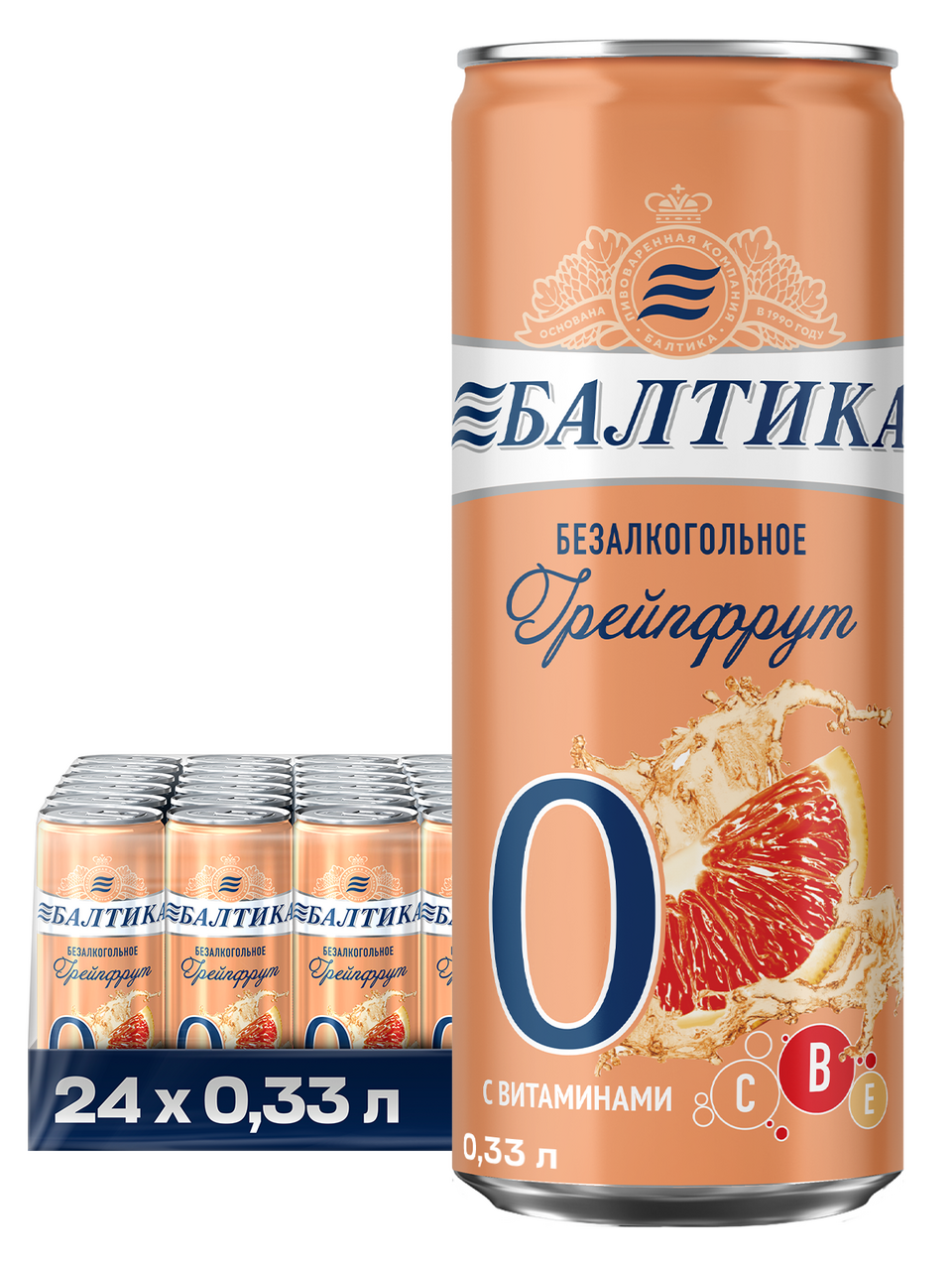 Изображение товара Безалкогольное пиво Балтика №0 Грейпфрут 0,33л, 24 шт, цитрусовый вкус
