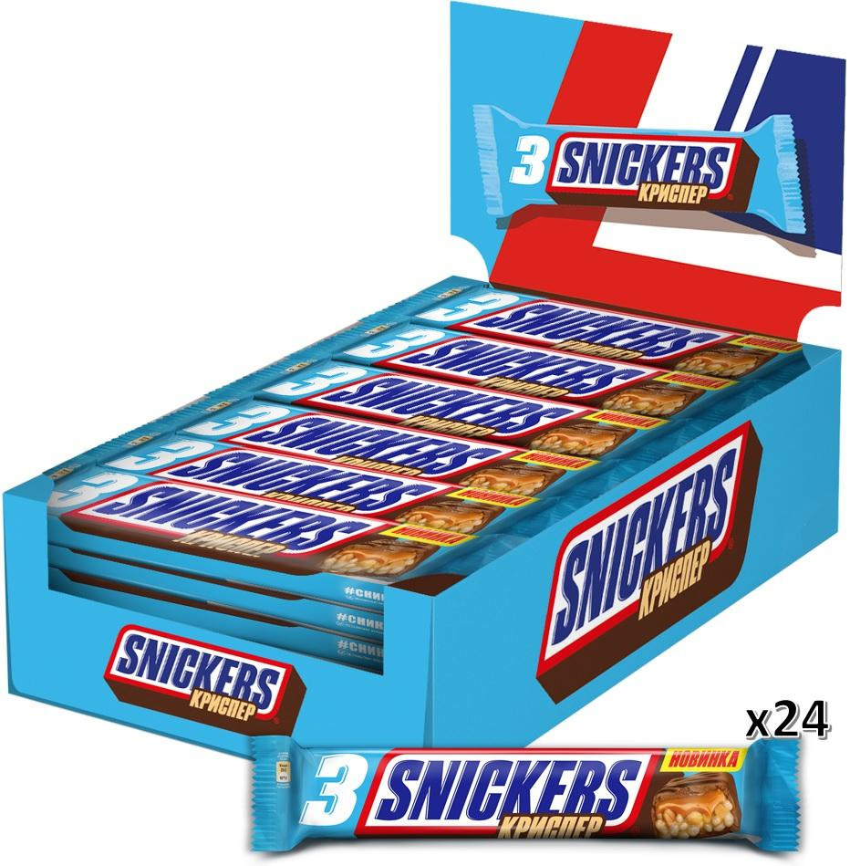 Батончик Snickers Криспер шоколадный, 60г x 24 шт купить с доставкой на дом,  цены в интернет-магазине