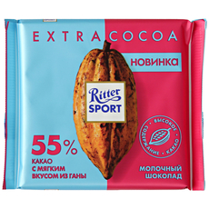 Шоколад Ritter Sport Молочный 55% какао с мягким вкусом из Ганы, 100г