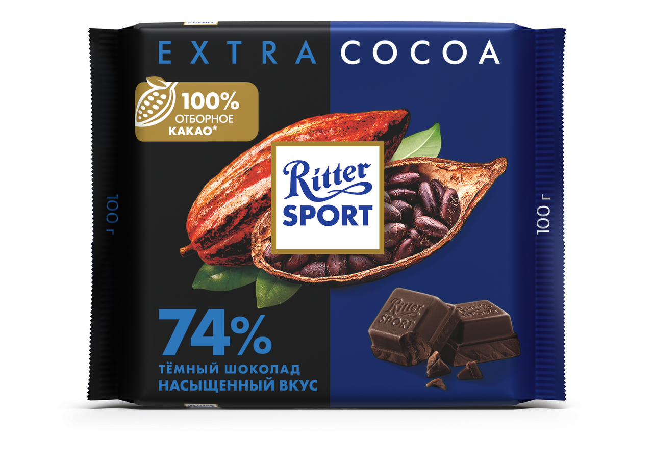 Шоколад Ritter Sport Темный 74% какао с насыщенным вкусом из Перу, 100г  купить с доставкой на дом, цены в интернет-магазине