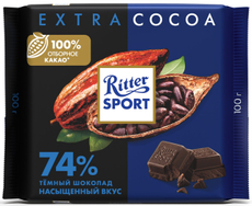Шоколад Ritter Sport Темный 74% какао с насыщенным вкусом из Перу, 100г