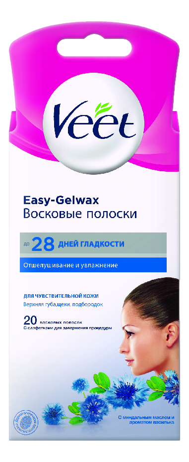 Полоски Veet восковые для чувствительной кожи для лица, 20 шт