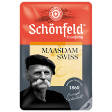 Сыр Schonfeld Швейцарский Маасдам полутвердый нарезка 48%, 125г