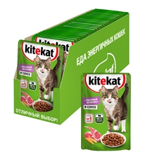 Корм влажный Kitekat соус для взрослых кошек с ягненком, 85г x 28 шт
