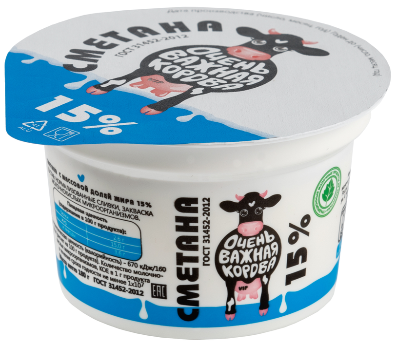 Сметана Очень важная корова 15%, 180г