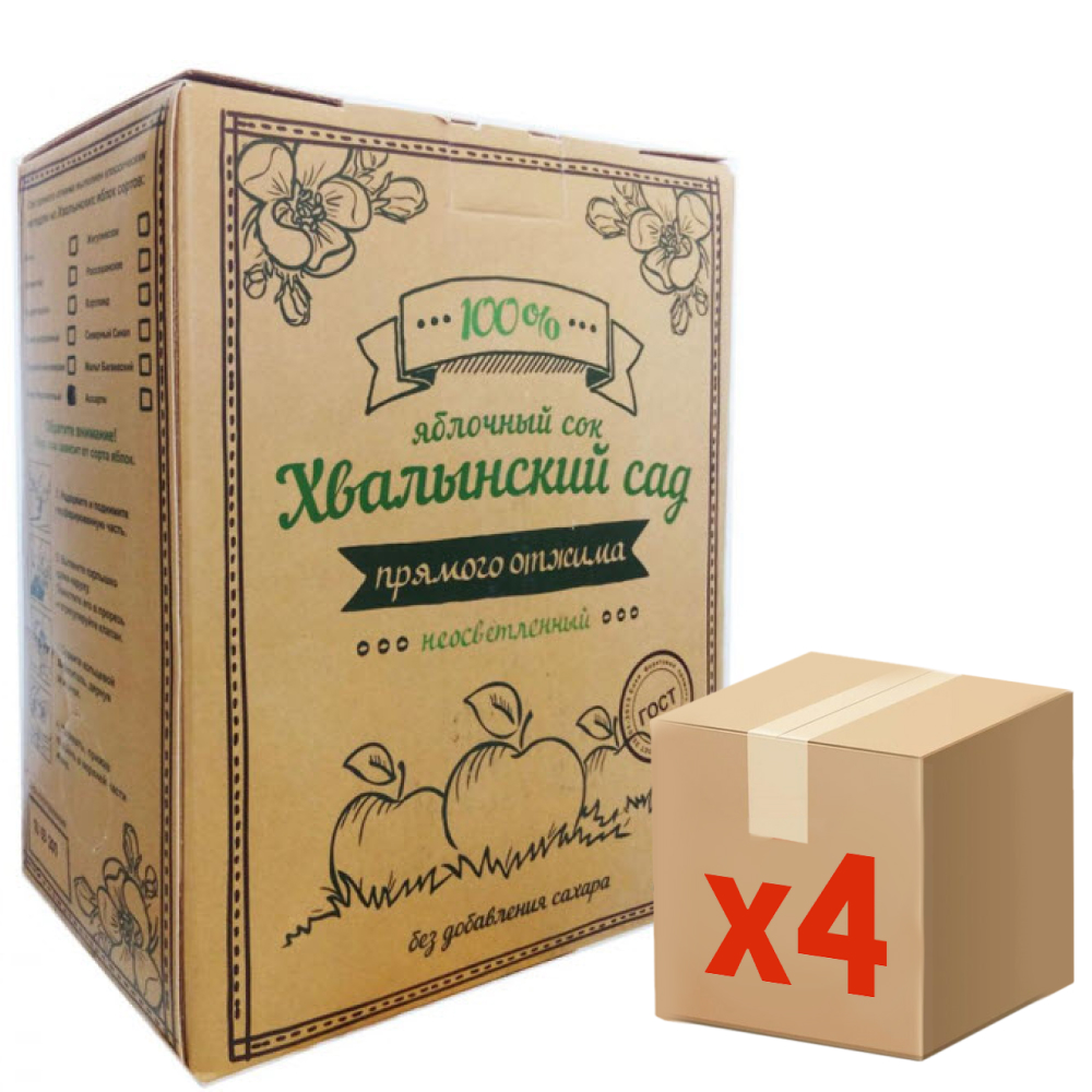 Сок Хвалынский сад яблочный, 3л x 4 шт