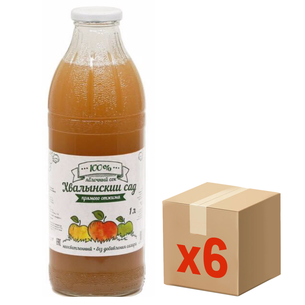 Сок Хвалынский сад яблочный, 1л x 6 шт