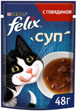 Корм влажный Felix Суп для взрослых кошек с говядиной, 48г