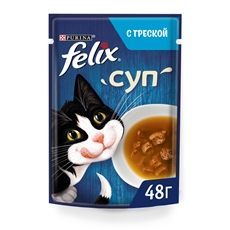 Корм влажный Felix Суп для взрослых кошек с треской в соусе, 48г