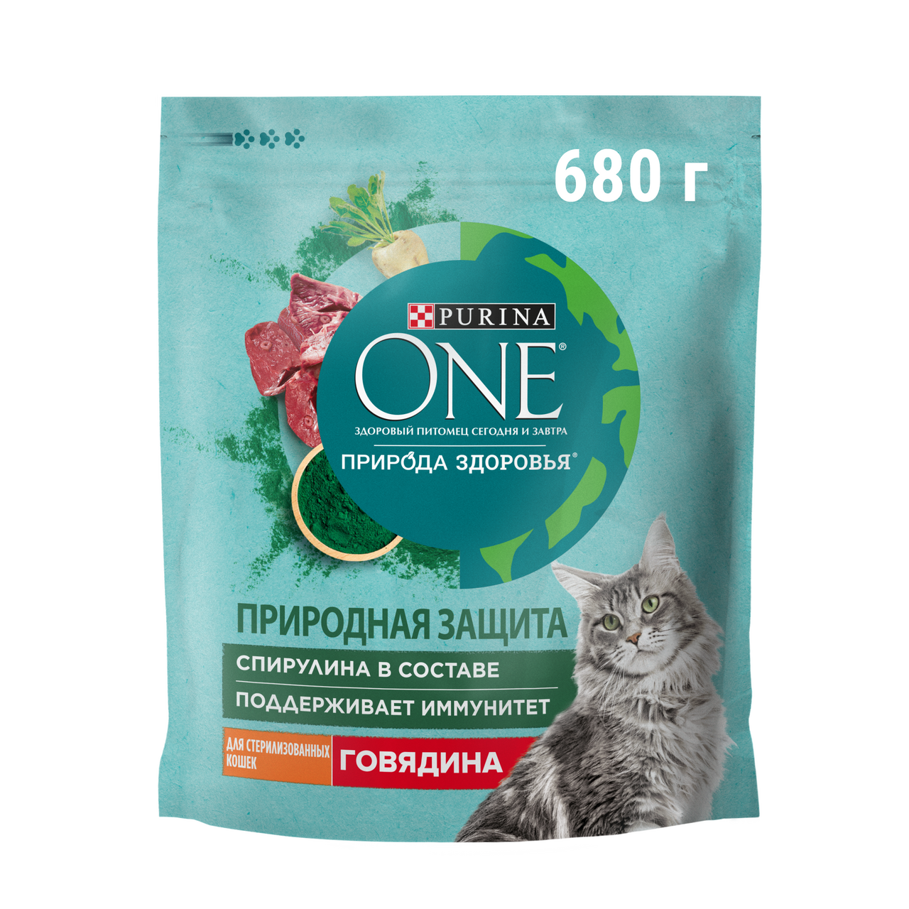 Изображение товара Корм Purina One Природа Здоровья для стерилизованных кошек с говядиной 680г
