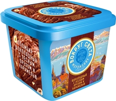 Мороженое Сампо Вокруг света Пломбир шоколадный с лесным орехом и карамелью, 450г