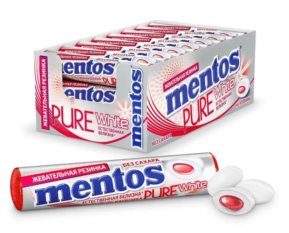 Изображение товара Ментовская жевательная резинка Mentos Pure White Клубника 24 шт 16 г
