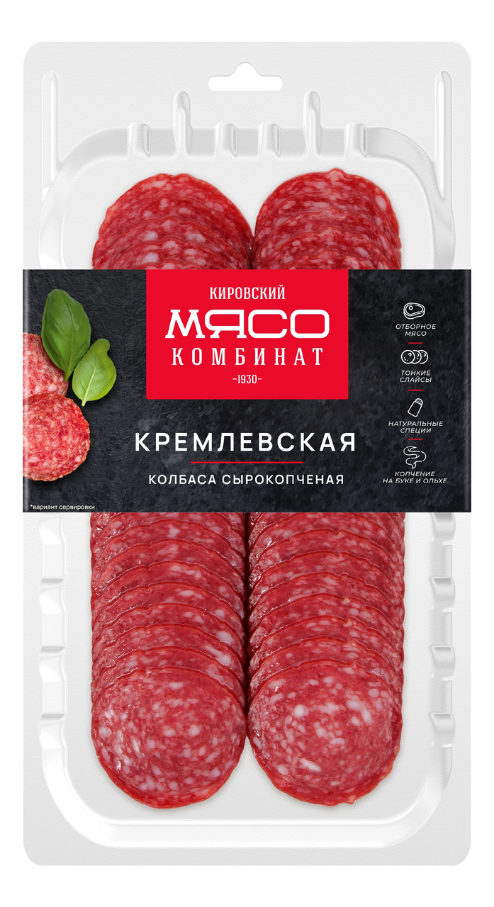 Колбаса Кировский мясокомбинат Кремлевская сырокопченая, 100г купить с  доставкой на дом, цены в интернет-магазине