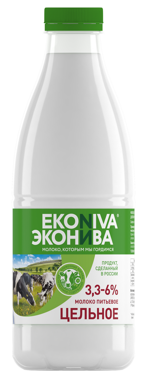 Молоко ЭКОНИВА Пастеризованное цельное 3,3-6%, 1 л