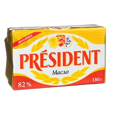 Масло сливочное President несоленое 82%, 180г