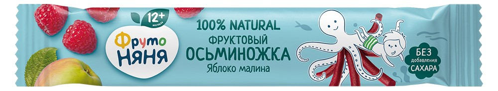 Изображение товара Кусочки фруктовые детские ФрутоНяня Осьминожка Яблоко и малина с 12 месяцев, 16г