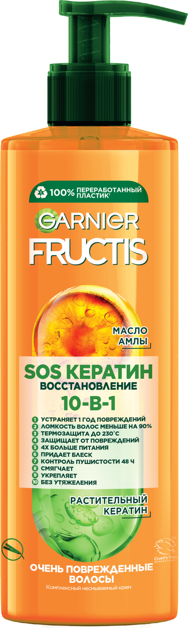 Изображение товара Крем-уход для волос Fructis SOS Спасатель волос 10в1 комплексный несмываемый для очень поврежденных волос, 400мл