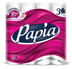 Туалетная бумага Papia белая 3-слойная, 32 рулона