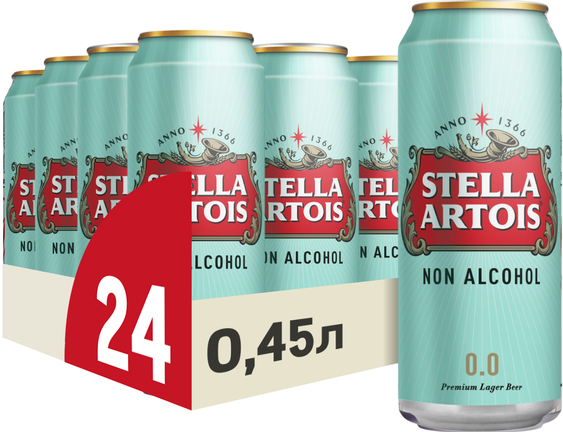 Изображение товара Безалкогольное светлое пиво Stella Artois 0,45л 24 шт