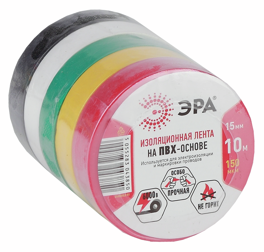 Лента изоляционная Эра на ПВХ основе 5 цветов, 15мм х 10м