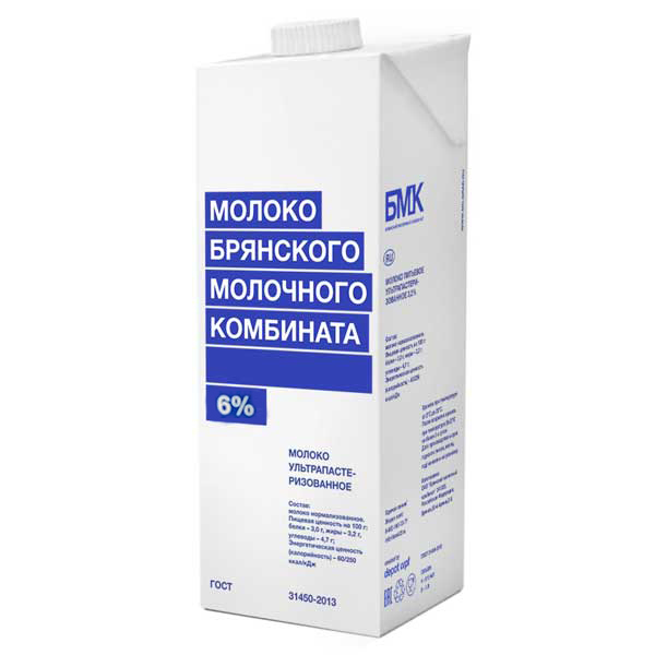 Молоко 6% Брянского Молочного Комбината, 975мл купить с доставкой на ...