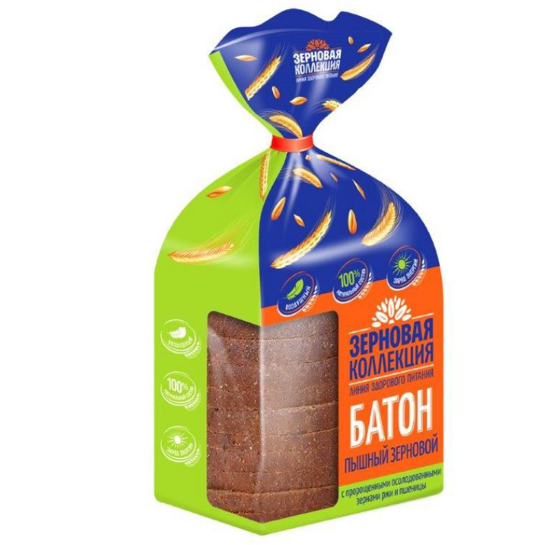 Батон Волжский пекарь Пышный зерновой, 200г