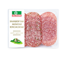 Ассорти колбас Велком Брауншвейгская, Велкомовская, Миланская сырокопченое, 150г