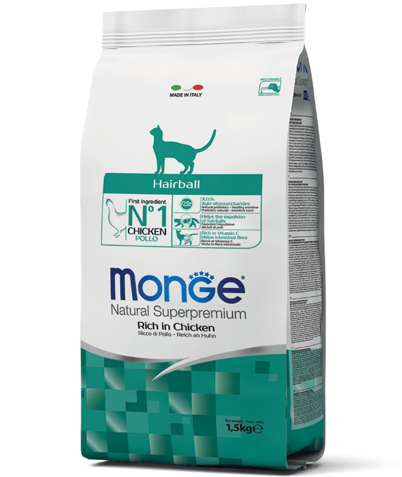 Корм сухой Monge для кошек для выведения шерсти с курицей, 400г