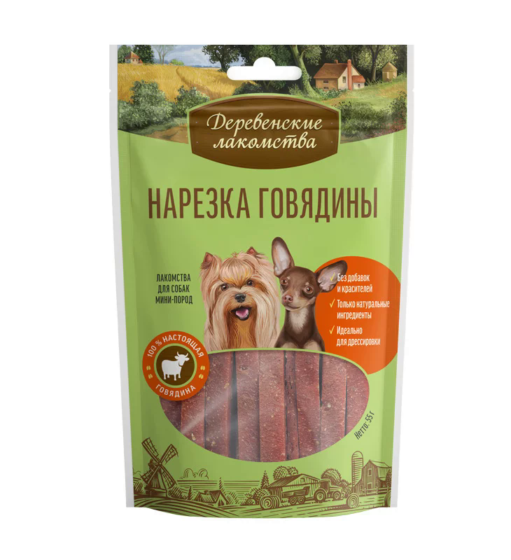 Изображение товара Нарезка говядины Деревенские лакомства для мини пород, 55г